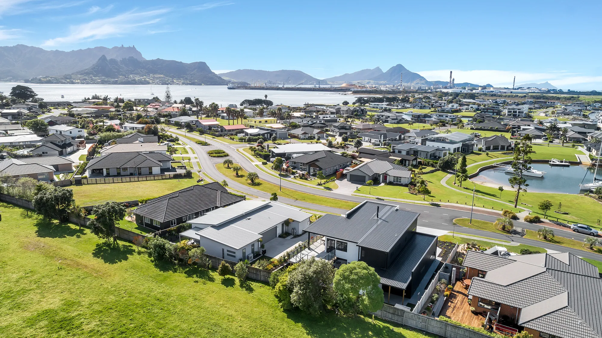 Aerial view over the Northland coast where Cogan builds