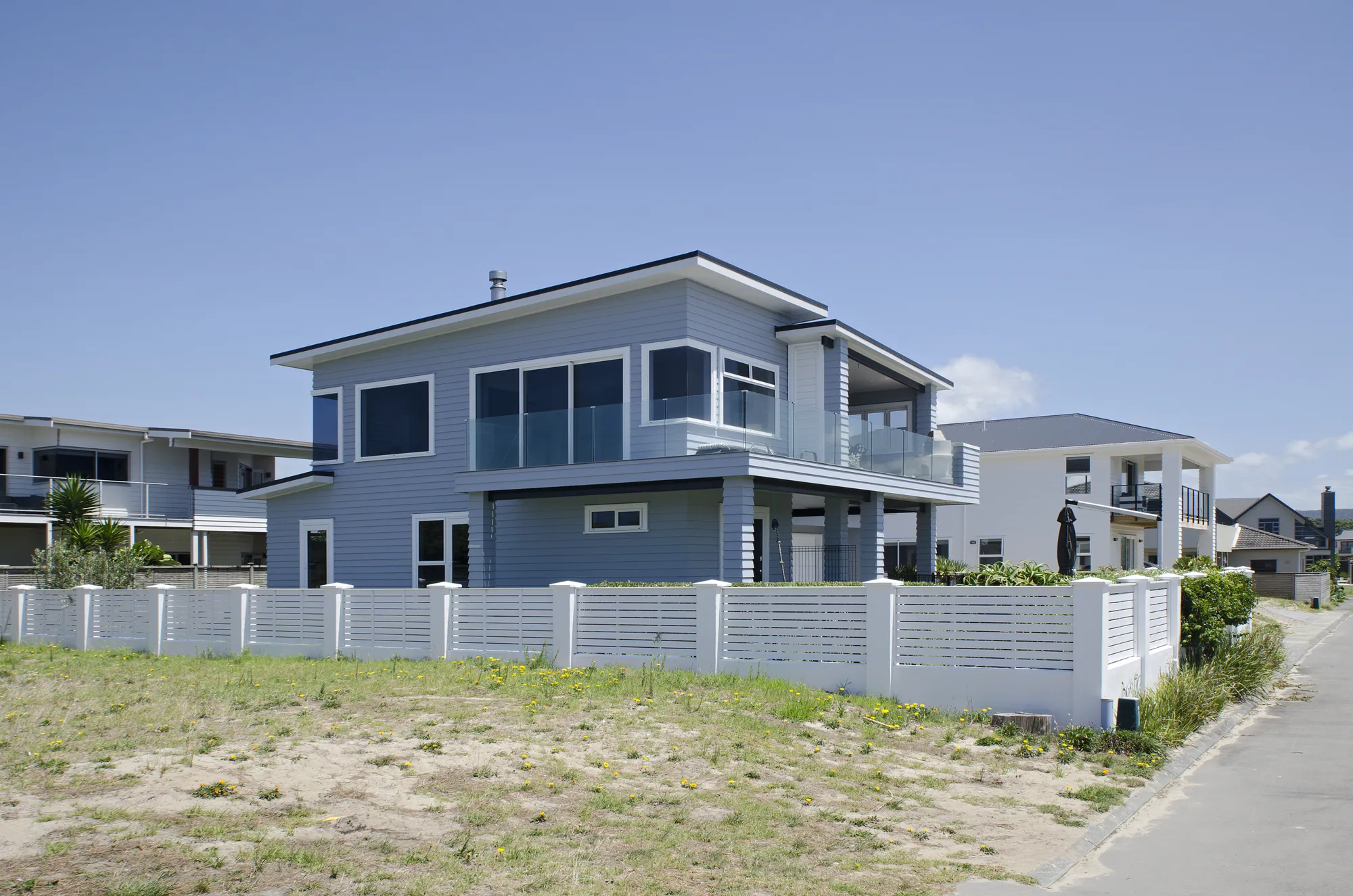Completed reclad at Ruakaka Beach, seen from the dunes
