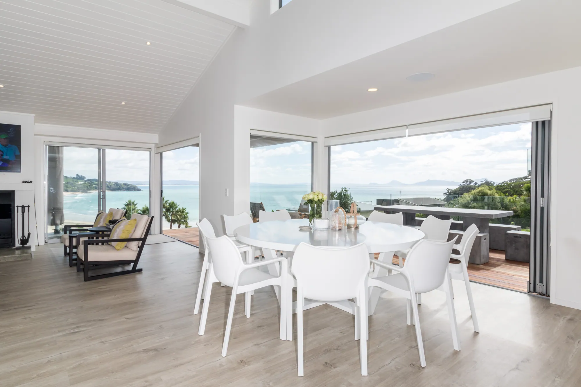 Renovated kitchen and dining opening to the deck, Langs Beach