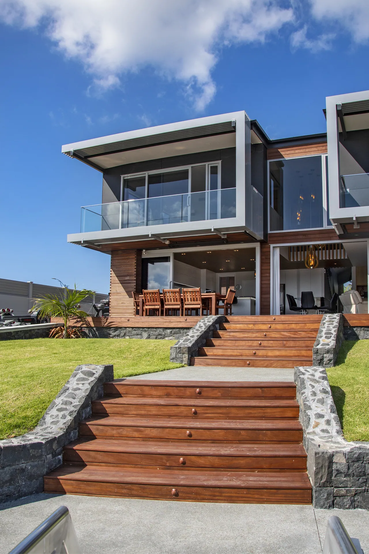 Architecturally designed home set on graded, retained ground above the canal, Marsden Cove