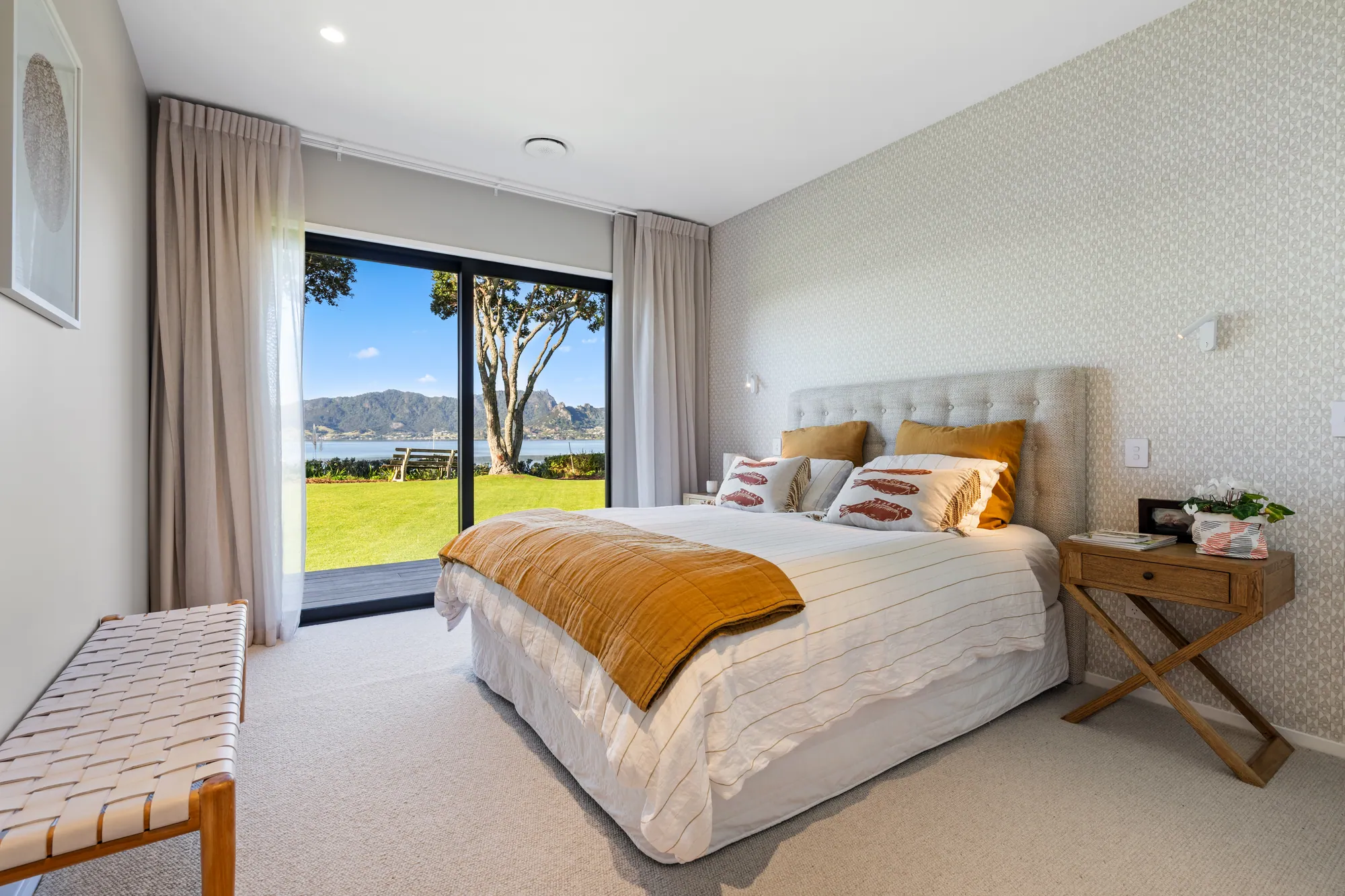 The showhome main bedroom, opening to the outlook