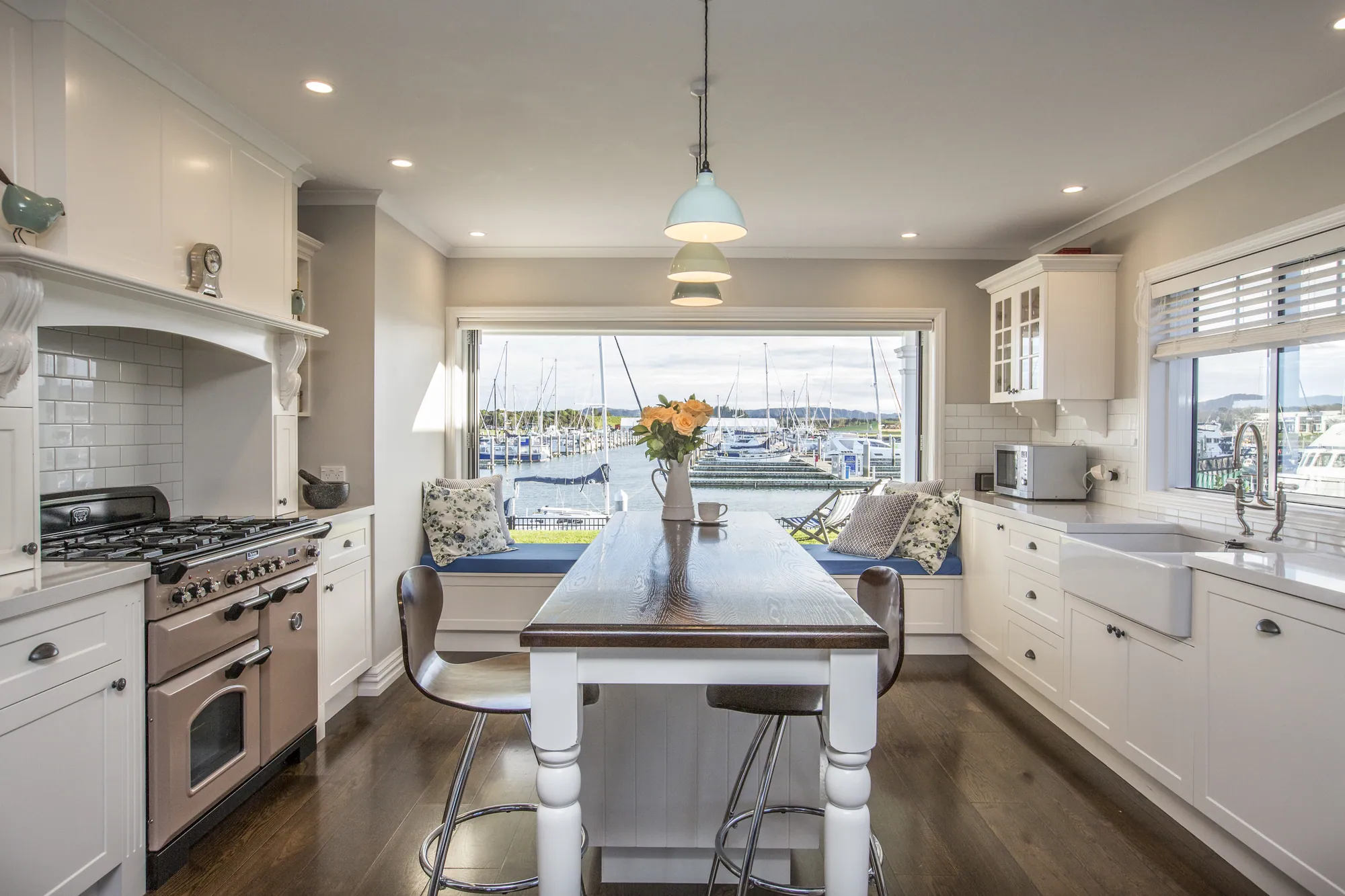 Kitchen looking out over the marina, Marsden Cove